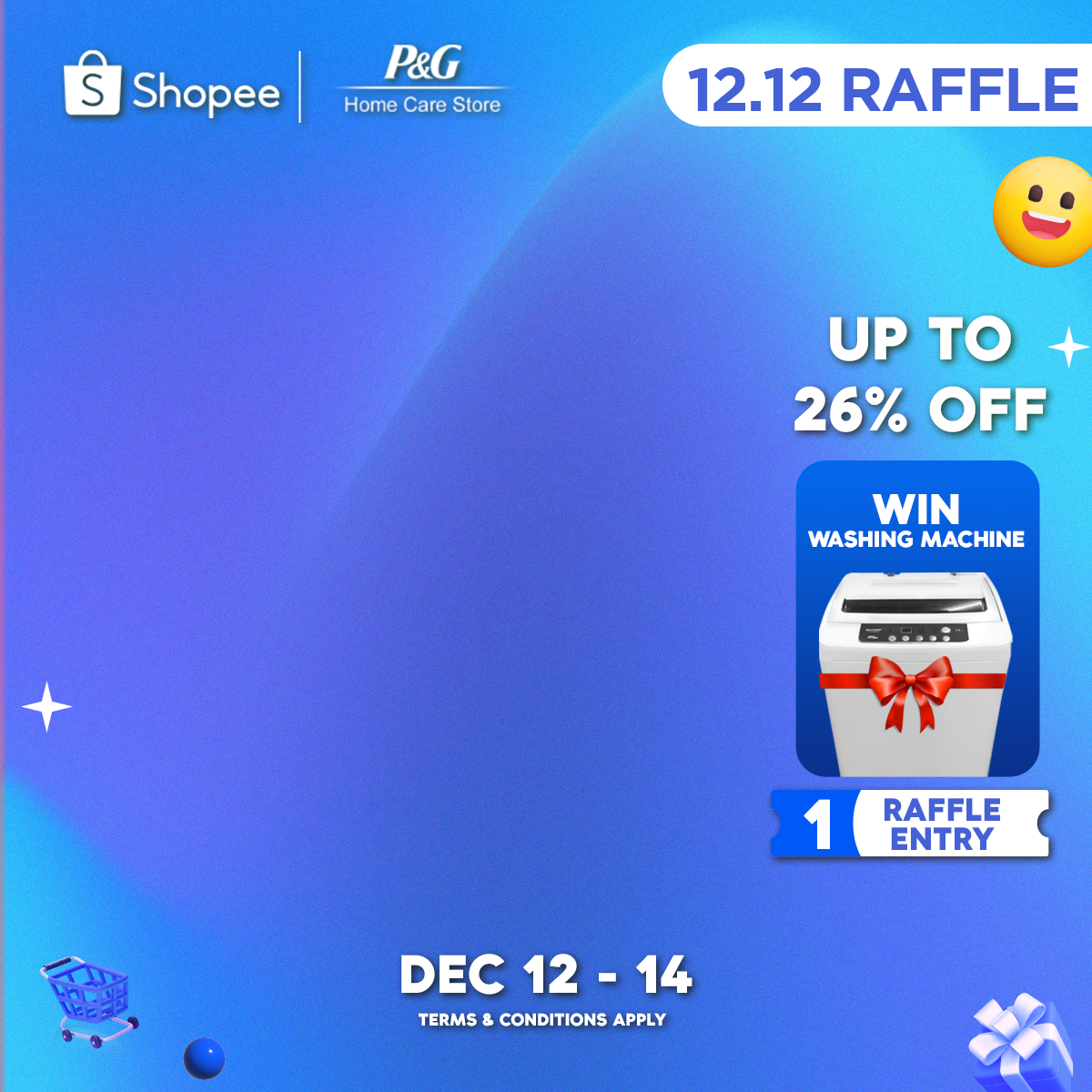 Square marketplace raffle key visual with discount callout, prize illustration and campaign dates