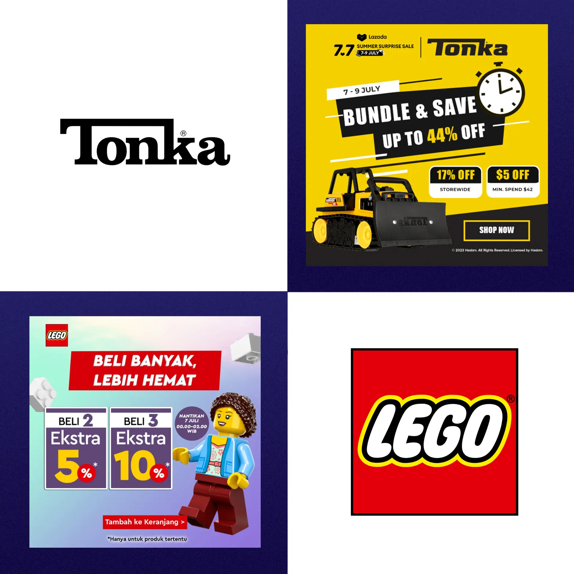 Tonka and LEGO marketplace campaign set with bundle and save banner and multi-buy discount creative