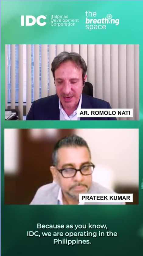 IDC The Breathing Space interview video frame with two stacked speaker windows, name labels and burned-in subtitles