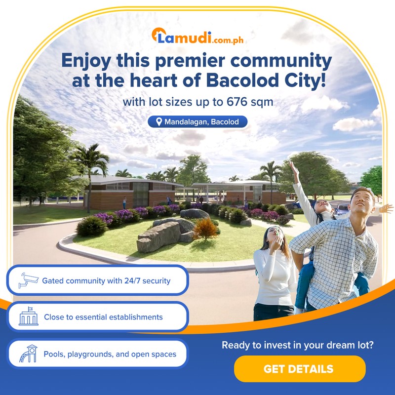 Lamudi creative for a premier community in Bacolod City with lot size and security callouts