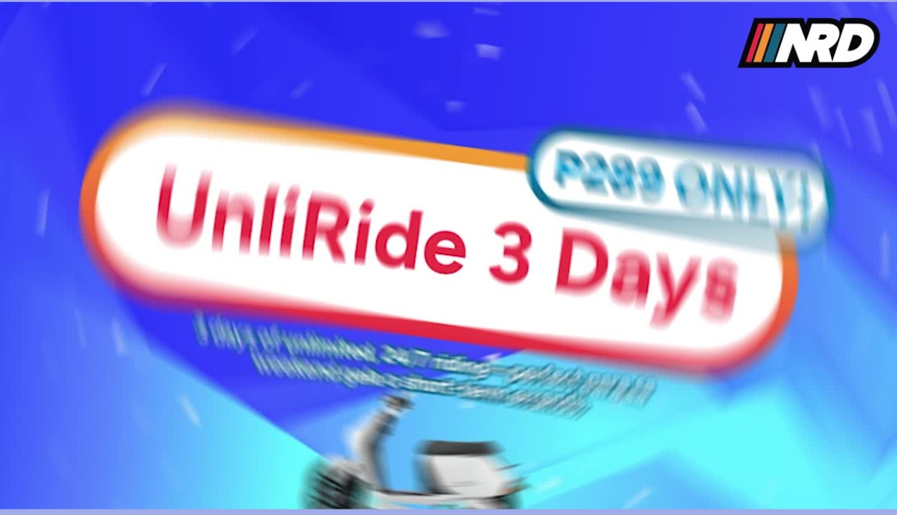 NRD UnliRide 3 Days promotional motion frame with speed blur and price callout