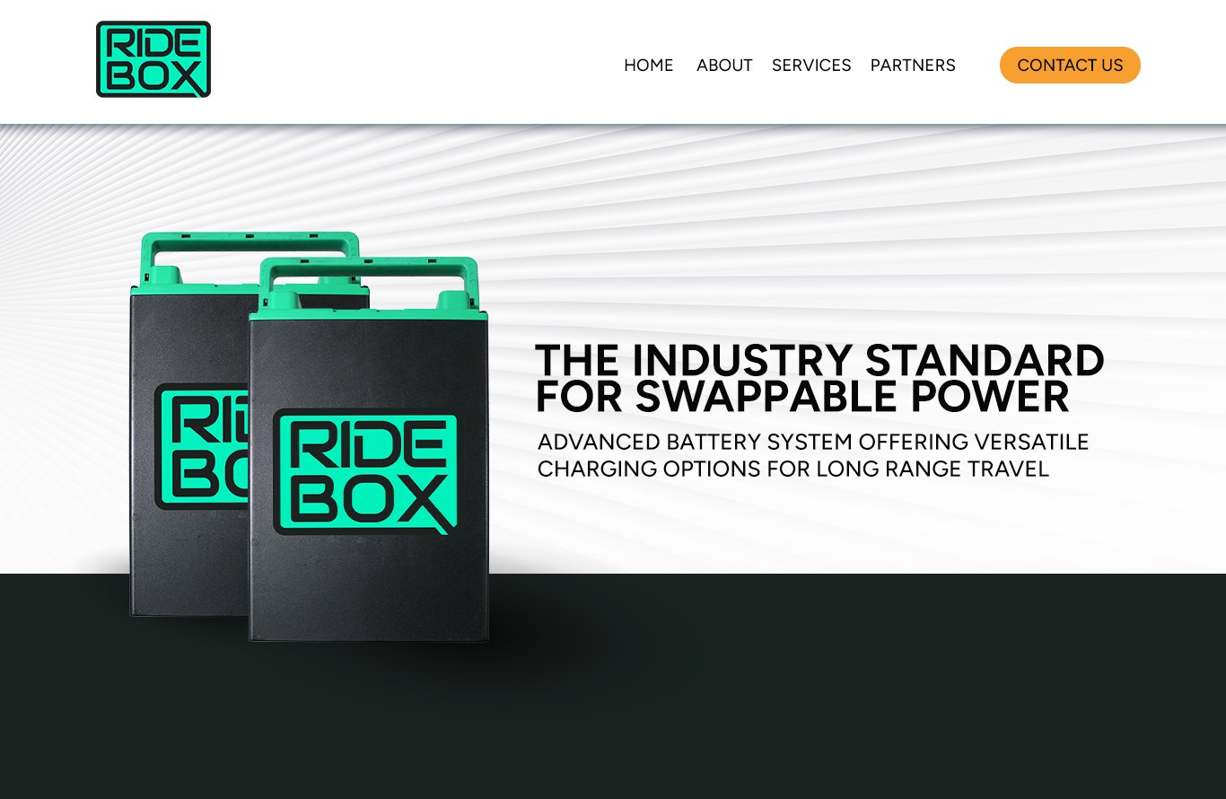 RideBox website hero reading The Industry Standard For Swappable Power with two battery units